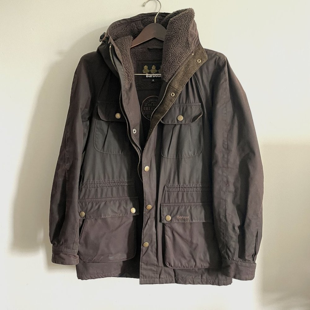 Barbour Greatcoat, waxed, cotton lined jacket, medium